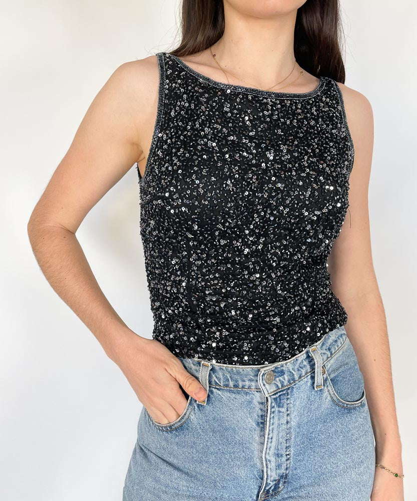 VINTAGE BEADED SILK SEQUINED CAMI (S)