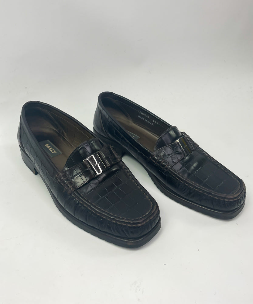 VINTAGE BALLY CHOC LEATHER LOAFERS (38.5)