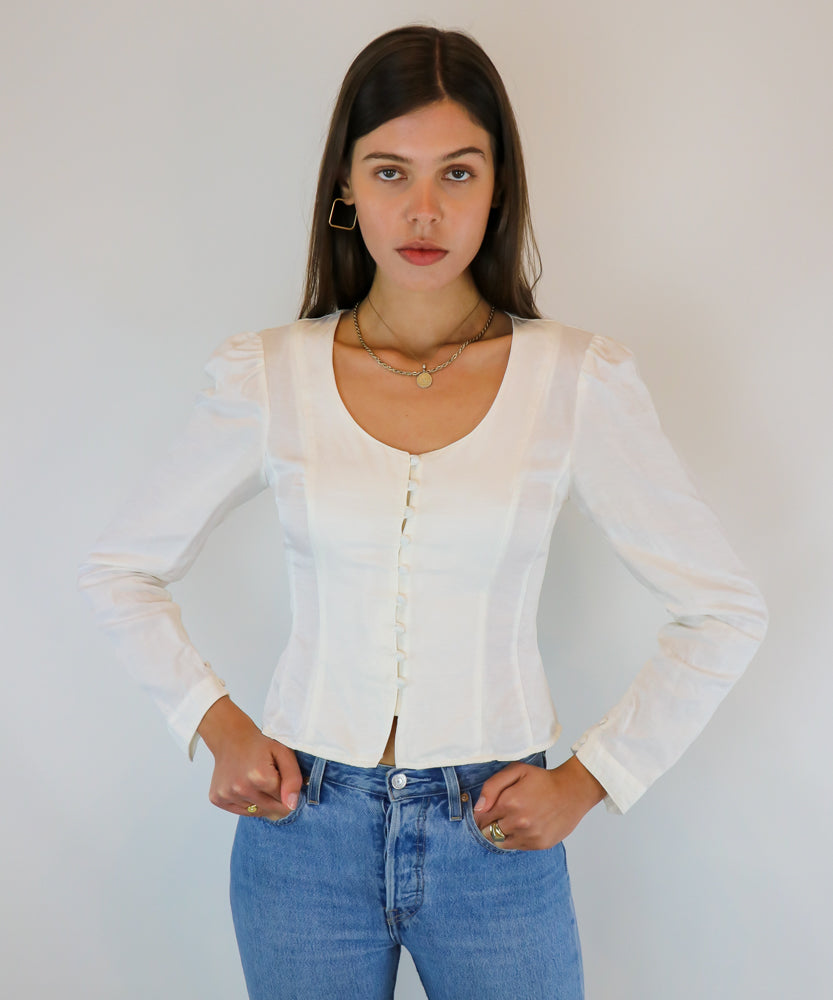 SIR THE LABEL WHITE BUTTON DOWN BLOUSE (XS-S)