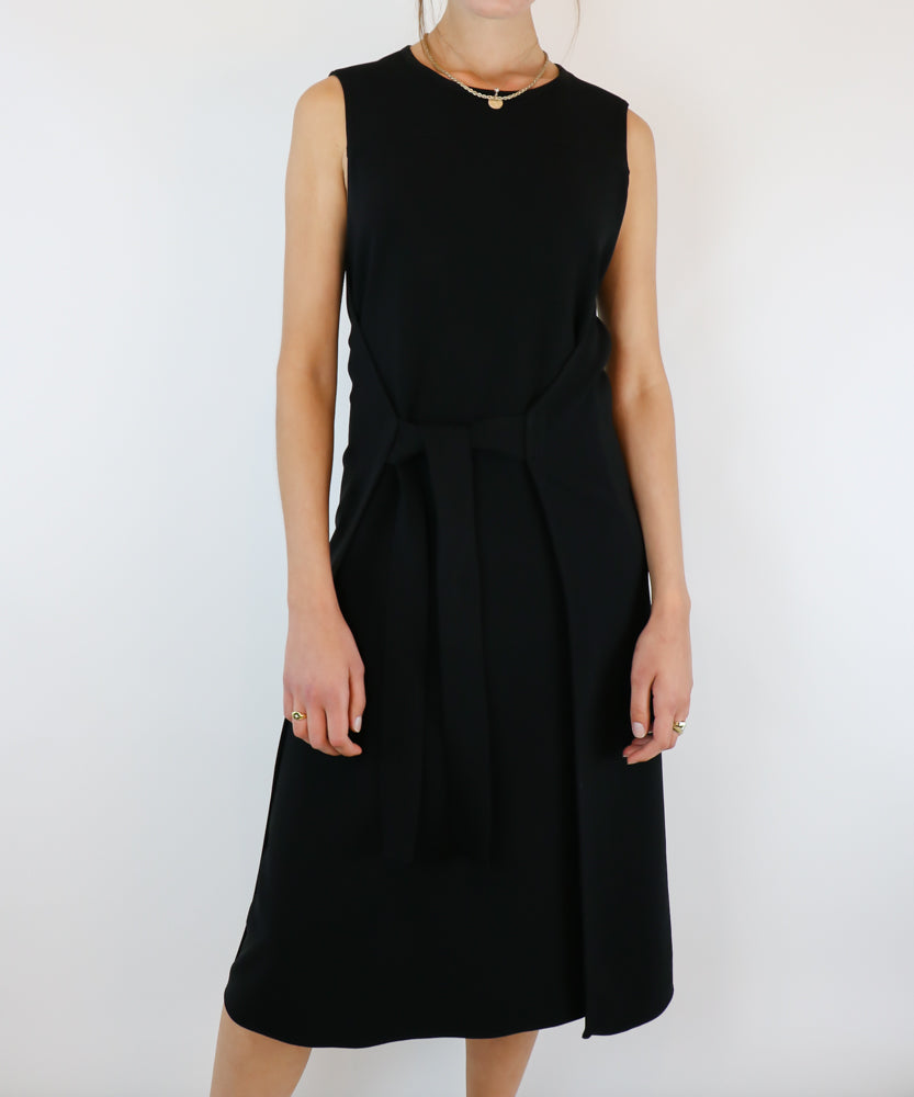THEORY QUINLYNN TIE WAIST CREPE DRESS (S)