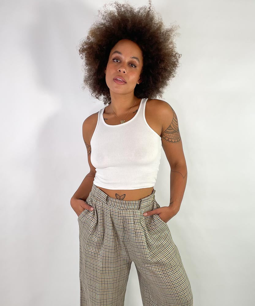 VINTAGE WIDE LEG HOUNDSTOOTH TROUSERS (12-14)