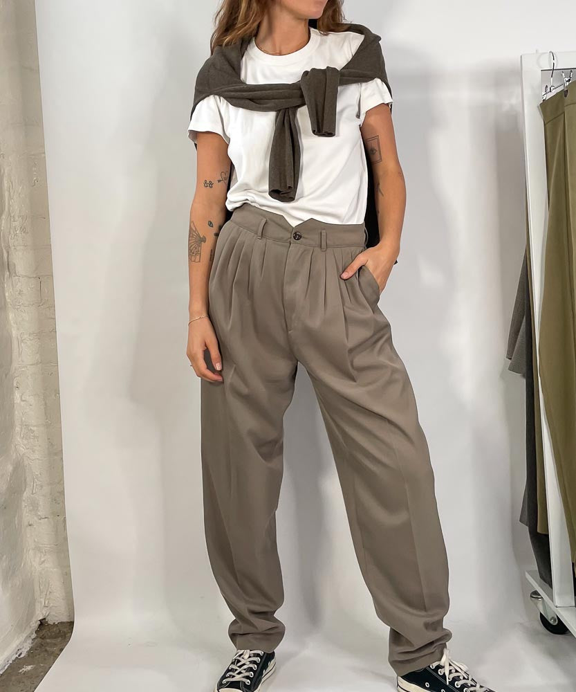 VINTAGE TAUPE HIGH WAISTED TROUSERS (AU12)