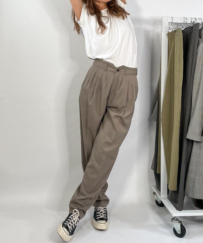 VINTAGE TAUPE HIGH WAISTED TROUSERS (AU12)