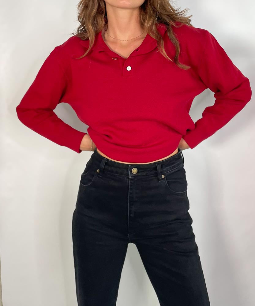 VINTAGE AUS MADE RED WOOL POLO JUMPER (6-12)