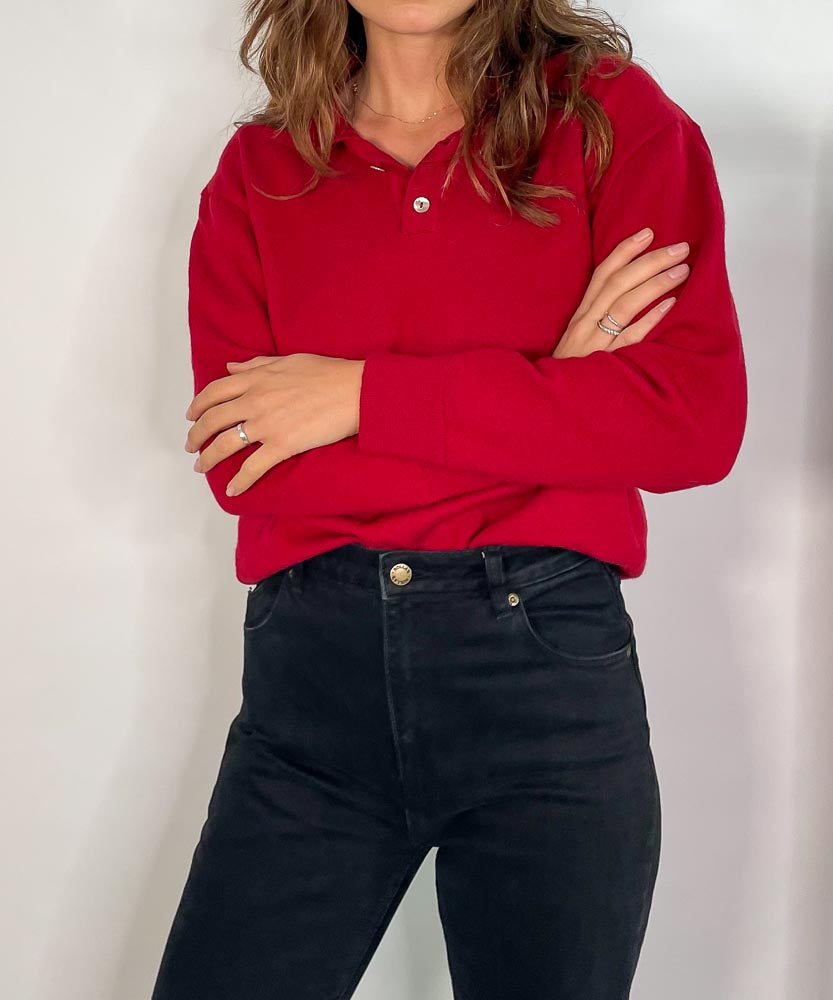 VINTAGE AUS MADE RED WOOL POLO JUMPER (6-12)