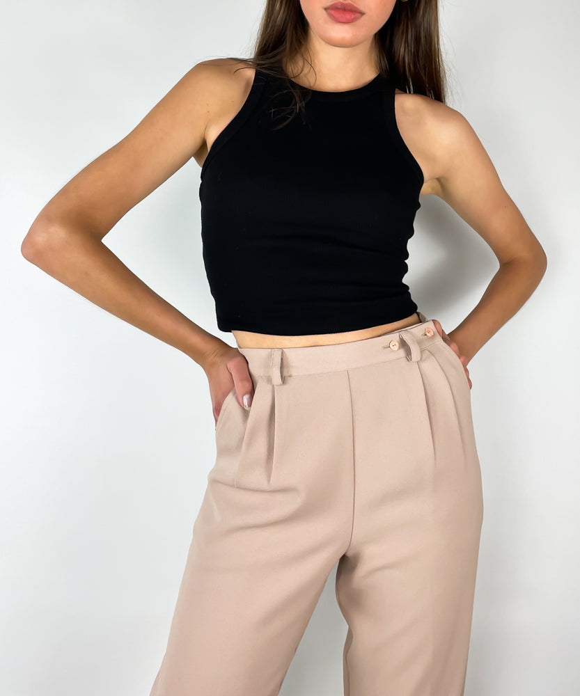 VINTAGE HIGH RISE BEIGE TROUSERS (S)