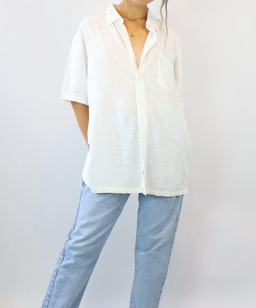 WHITE COTTON RELAXED RESORT SHIRT (AU10-18)