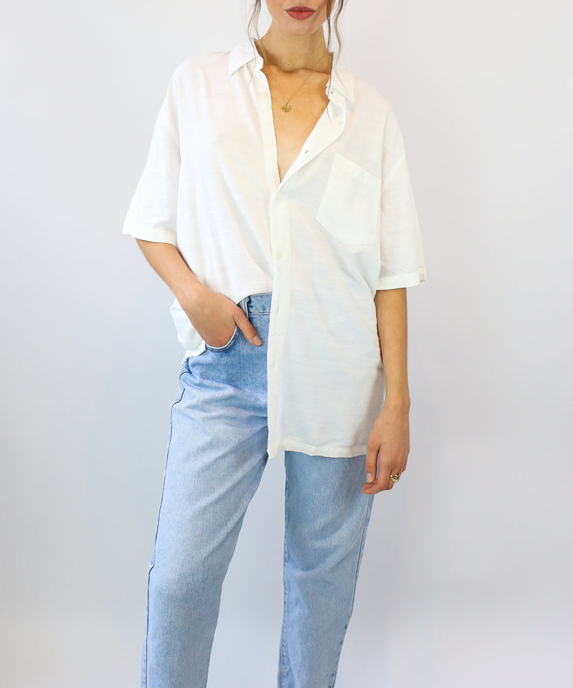 WHITE COTTON RELAXED RESORT SHIRT (AU10-18)