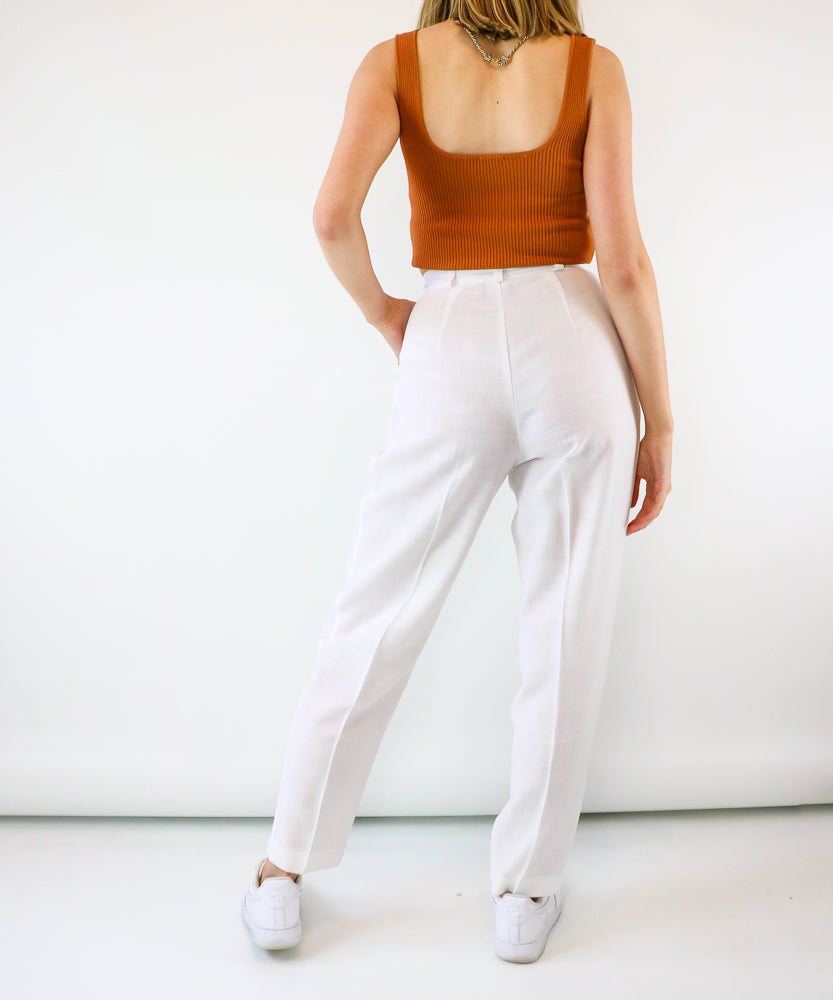 VINTAGE WHITE HIGH WAISTED TROUSERS (XS)