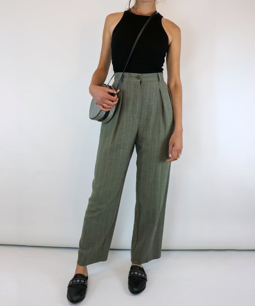 VINTAGE YVES SAINT LAURENT SAGE HIGH WASTED TROUSERS (M)