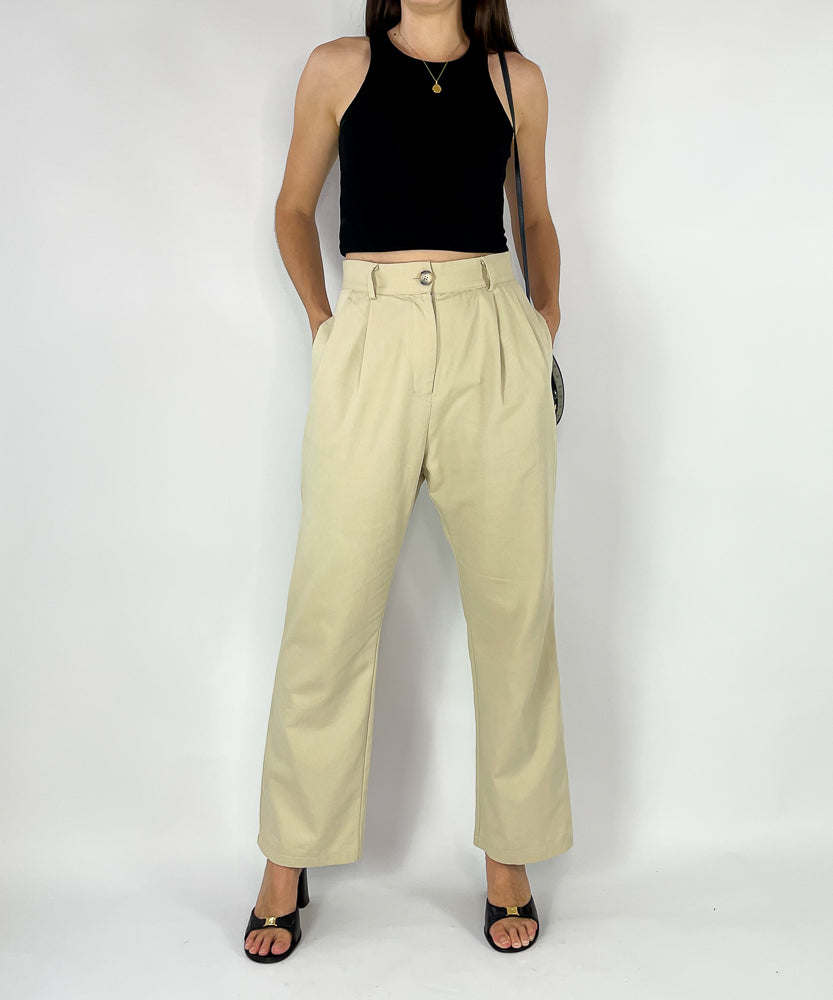 HIGH RISE BEIGE COTTON TROUSERS (12)