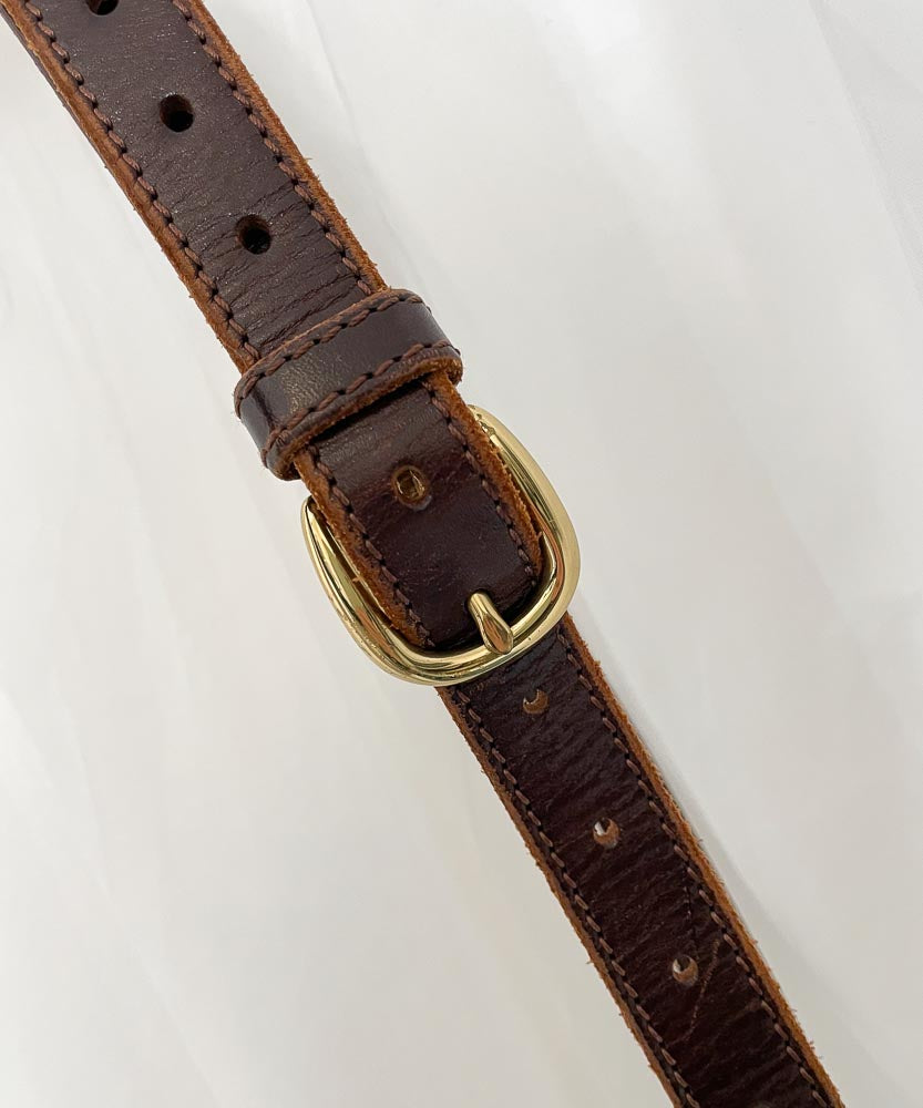Vintage brown leather belt with gold buckle (M-XL)