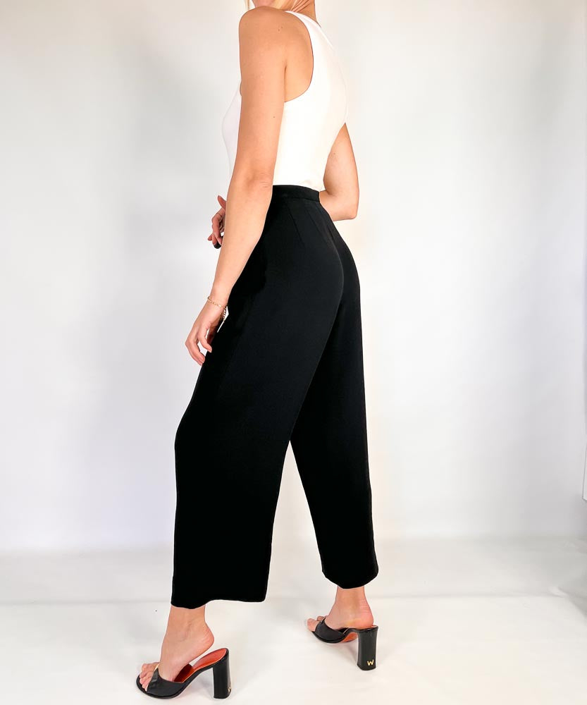 BLACK WIDE LEG TAILORED TROUSERS (S)