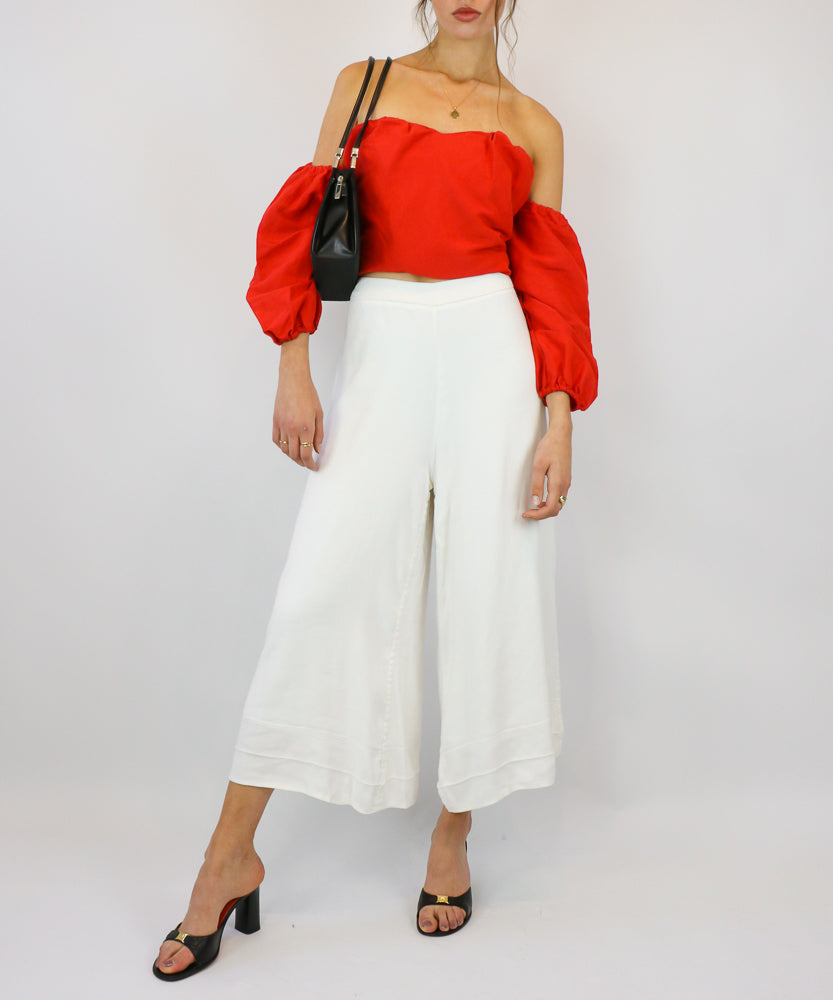 COUNTRY ROAD WHITE WIDE LEG CULOTTES (L)