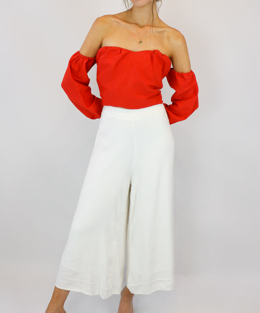 COUNTRY ROAD WHITE WIDE LEG CULOTTES (L)