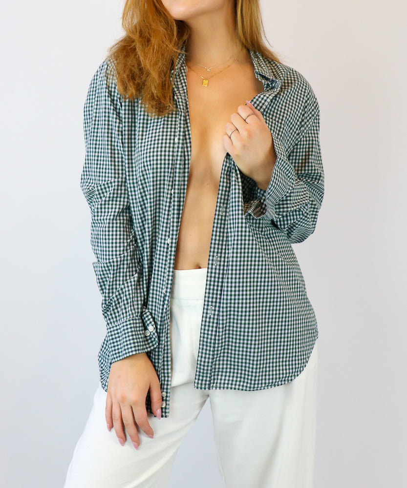 GREEN AND WHITE COTTON GINGHAM BUTTON DOWN (AU8-14)