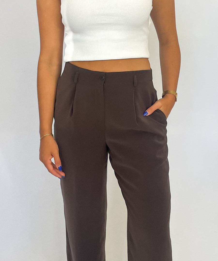 VINTAGE CHOCOLATE TAILORED TROUSERS (10-12)
