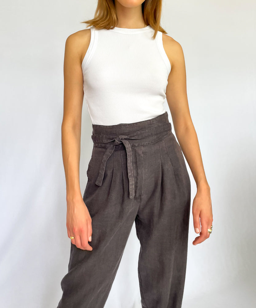 90’S WASHED BLACK LINEN HIGH WAISTED PANTS (12)