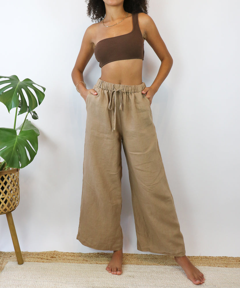 WIDE LEG LINEN PANT IN FAWN (XS-M)