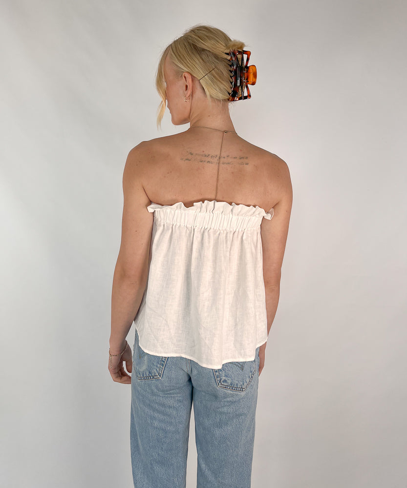 SIR THE LABEL IVORY LINEN SYBIL TOP (XS-M)