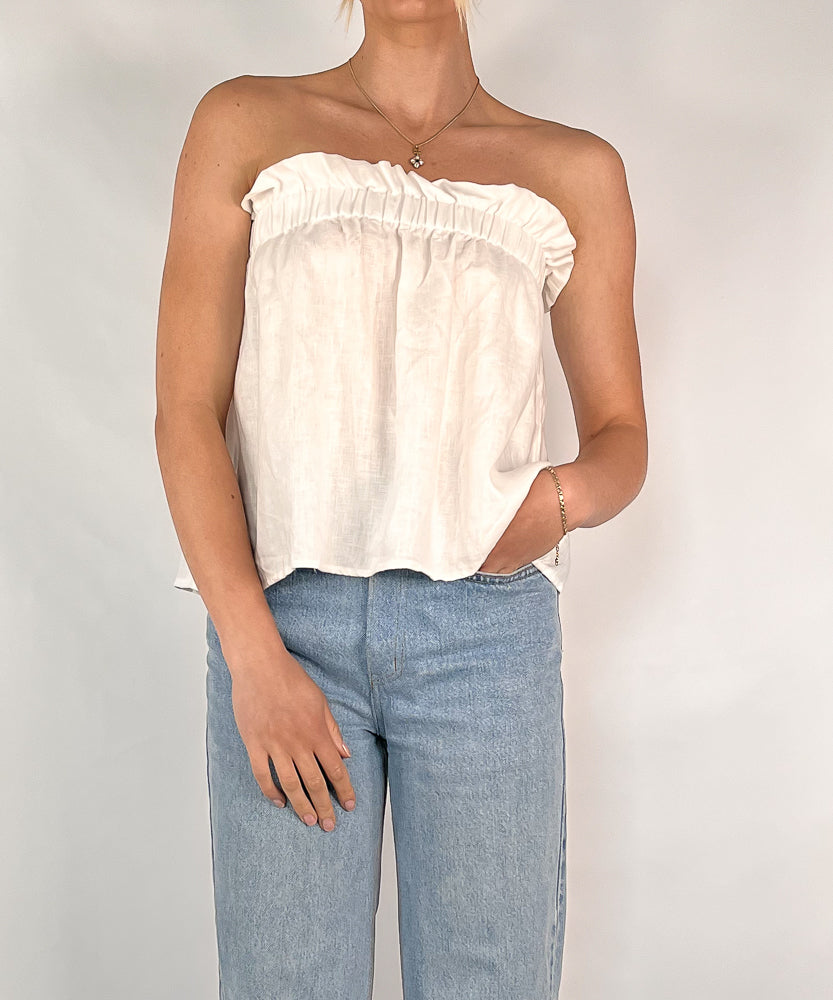 SIR THE LABEL IVORY LINEN SYBIL TOP (XS-M)