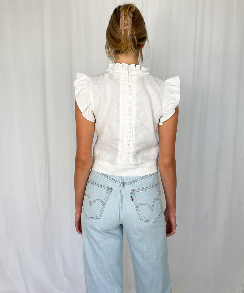SIR THE LABEL WHITE RUFFLE TOP (S)