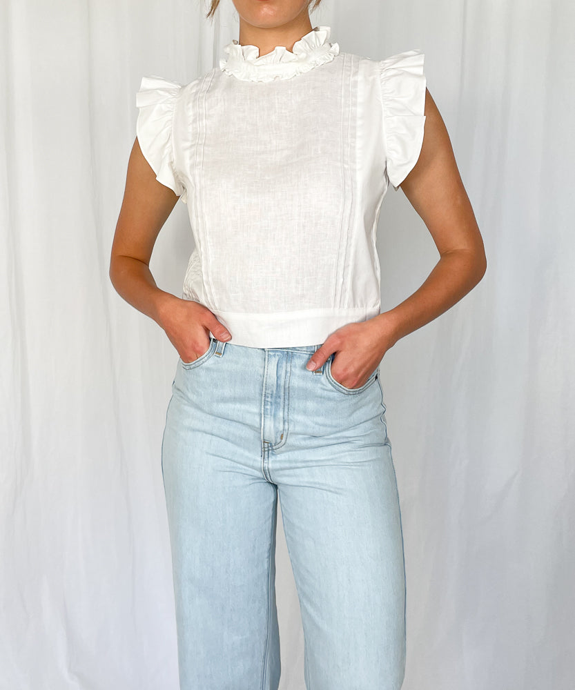 SIR THE LABEL WHITE RUFFLE TOP (S)