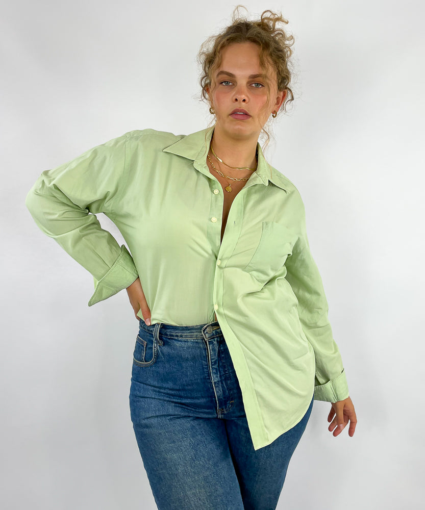 VINTAGE COUNTRY ROAD GREEN APPLE COTTON BUTTON DOWN (6-14)