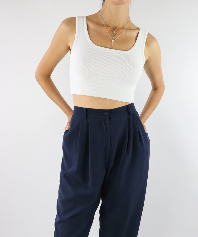 VINTAGE HIGH WAISTED NAVY TROUSERS (AU8-12)
