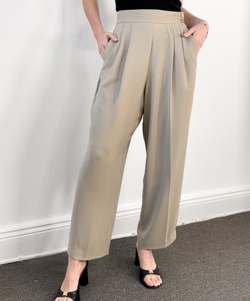 VINTAGE TAUPE HIGH WAISTED TROUSERS (12)